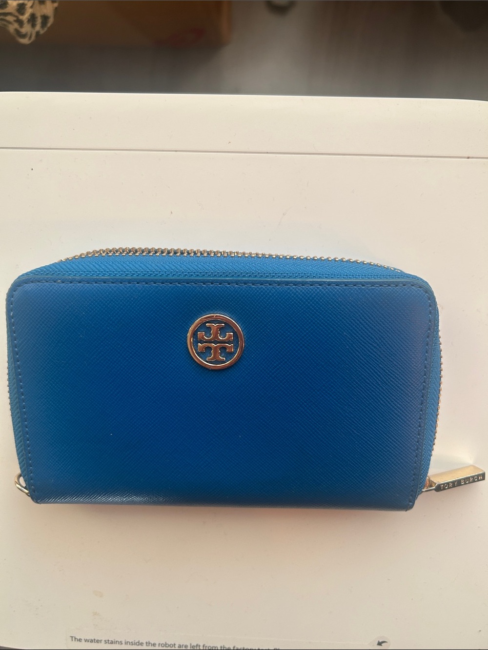 Like New! Teal Tory Burch Zip-Around Wallet with Gold Logo